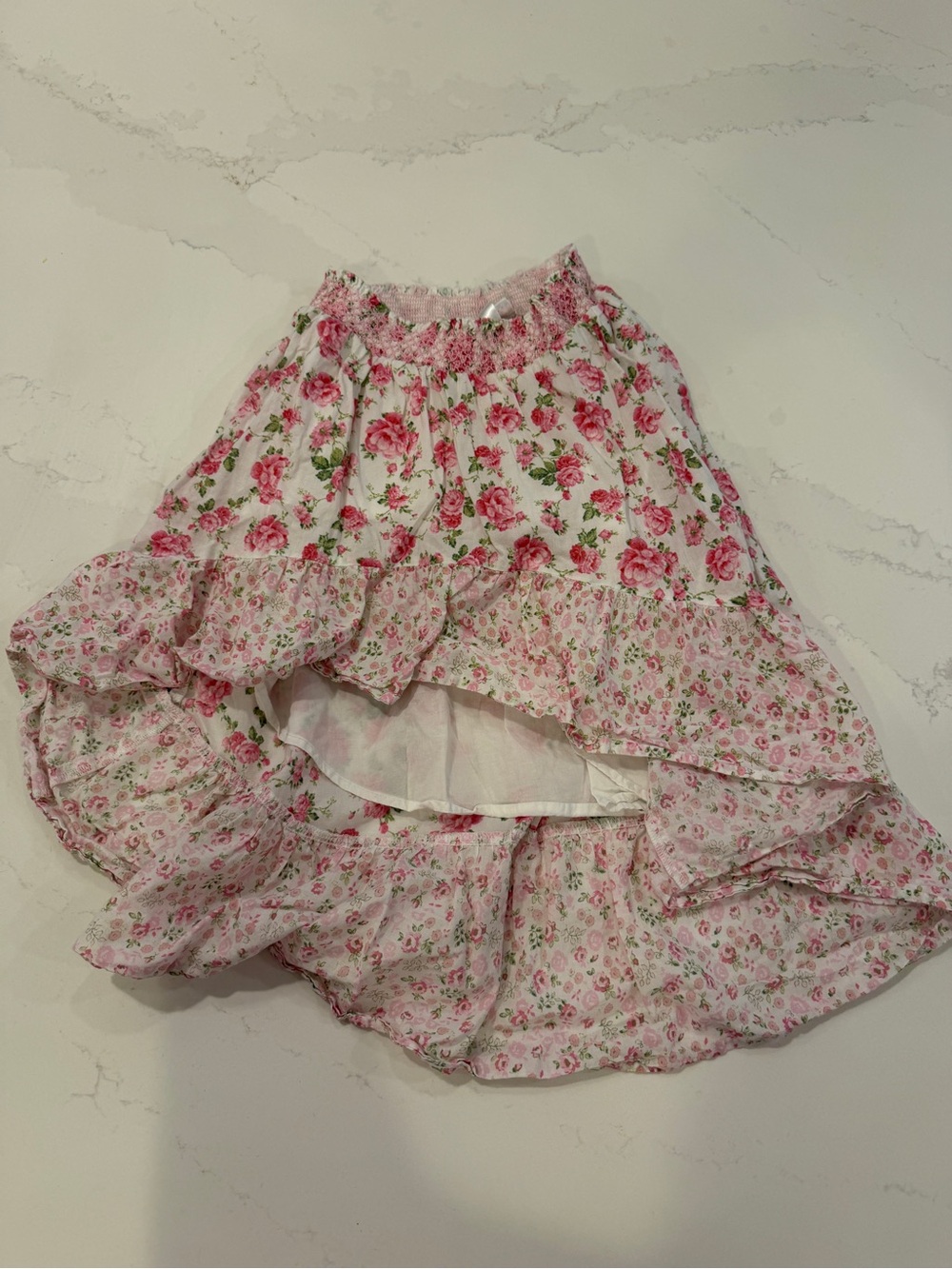 LoveShackFancy Floral Pink Ruffled High-Low Skirt size M(10/12) like new